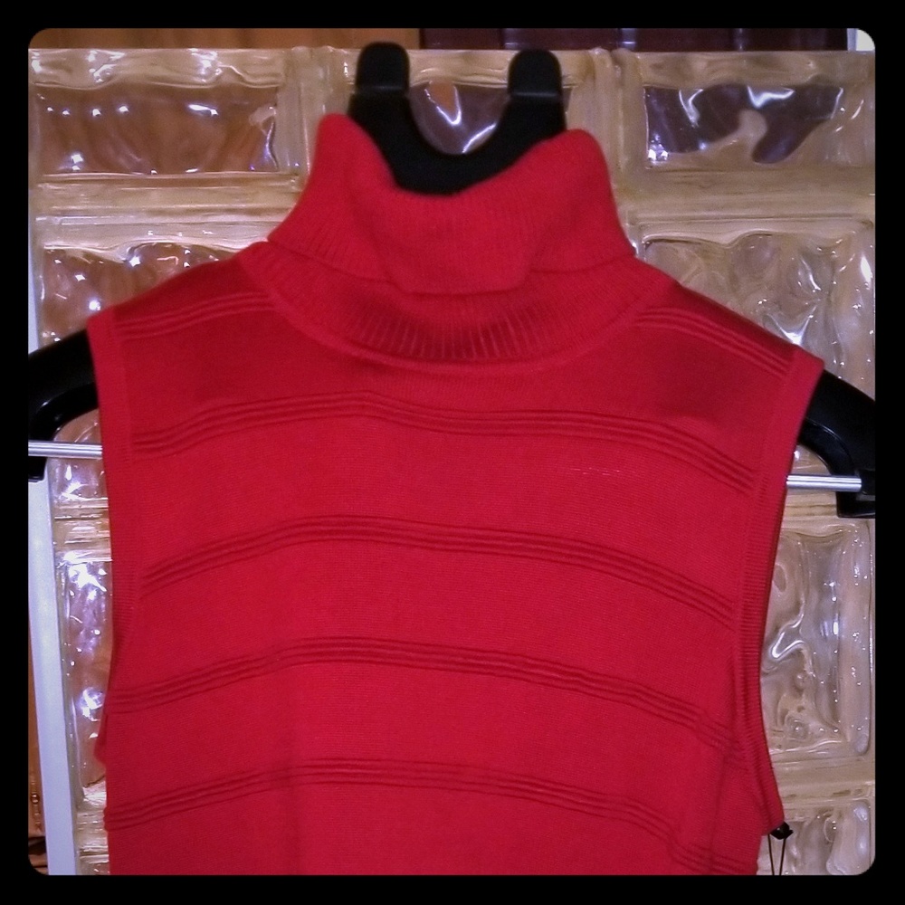 Calvin Klein Red Sleeveless Turtleneck Knit Top
